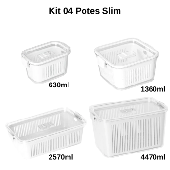 Kit Geladeira Organizada - 4 Potes Slim