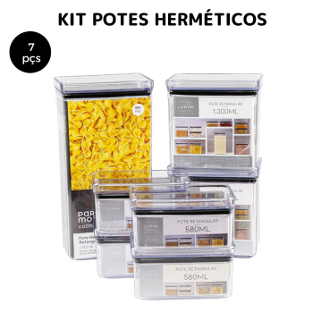 Kit 7 Potes Hermeticos Retangulares Lumini - PRMT1953