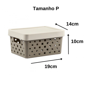 Cesto Organizador com Tampa Quadratta P 19x14x10cm - PRMT896 Cinza