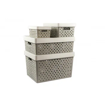 Cesto Organizador com Tampa Quadratta M 29x19x12cm - PRMT842 Cinza