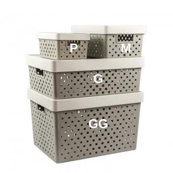 Cesto Organizador com Tampa Quadratta M 29x19x12cm - PRMT842 Cinza