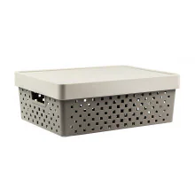 Cesto Organizador com Tampa Quadratta 39x29x14cm G - PRMT843 Cinza