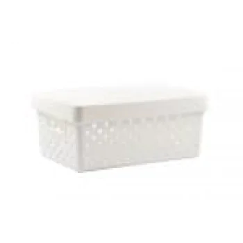 Cesto Organizador com Tampa Quadratta M 29x19x12cm - PRMT842 Creme