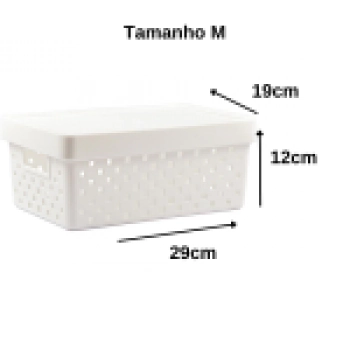 Cesto Organizador com Tampa Quadratta M 29x19x12cm - PRMT842 Creme