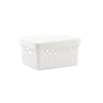 Cesto Organizador com Tampa Quadratta P 19x14x10cm - PRMT896 Creme