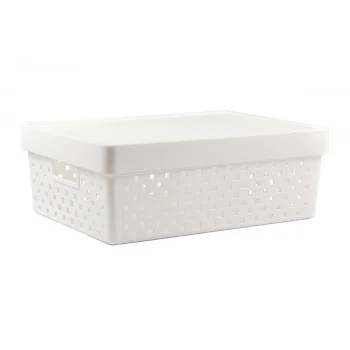 Cesto Organizador com Tampa Quadratta 39x29x14cm G - PRMT843 Creme