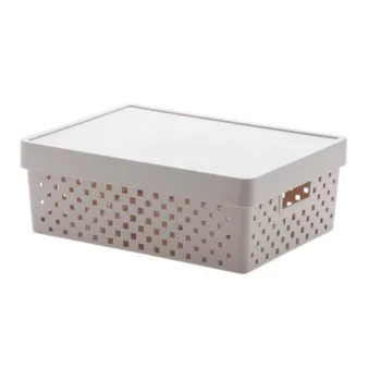 Cesto Organizador com Tampa Quadratta 39x29x14cm G - PRMT843 Creme