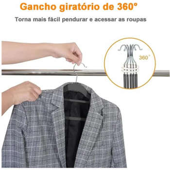 Cabide de Veludo Adulto com Gravateiro 42 cm Cinza 100 pecas